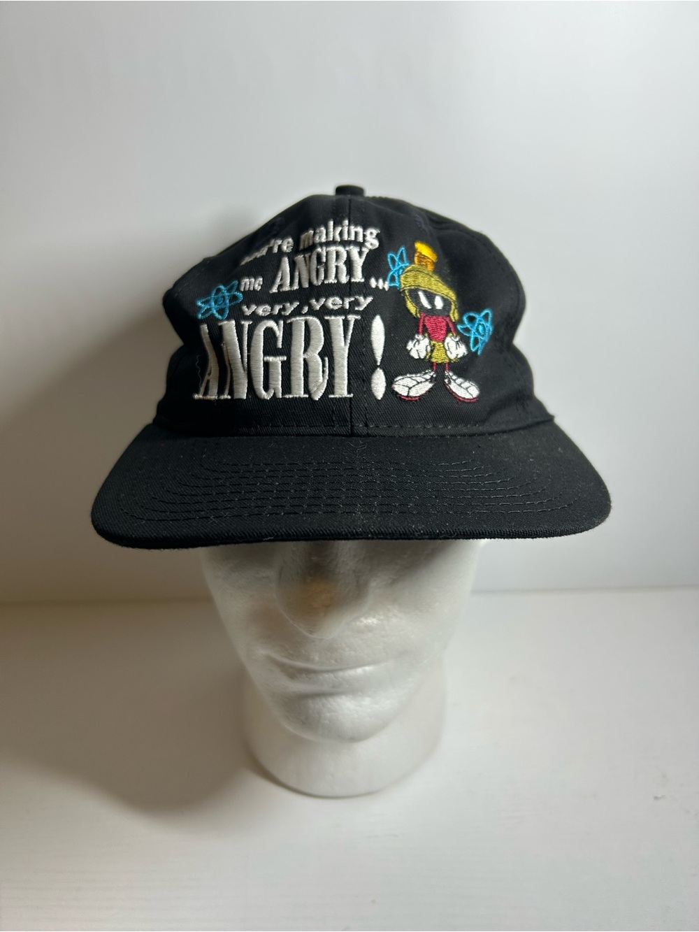 Marvin the Martian Black Kids Baseball Cap - 'ANGRY' Embroidered 1991 vintage